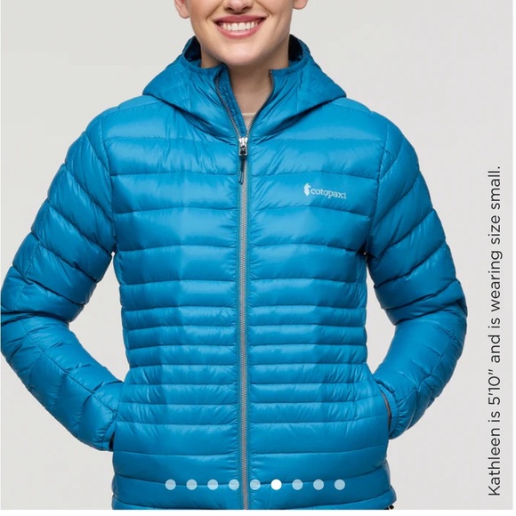 Cotopaxi Women's Medium Fuego Hooded Down Jacket Puffer Lake Blue Aqua NWT - Picture 14 of 16